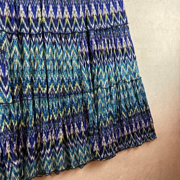 Vintage AGB Chiffon Maxi Skirt Women's Large Lined Blue Teal Chevron Tiered - Picture 8 of 10